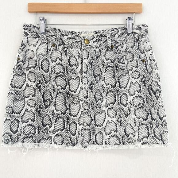 The Impeccable Pig Women's Snake Print Denim Skirt sz Medium Neutral Black White - Picture 1 of 7